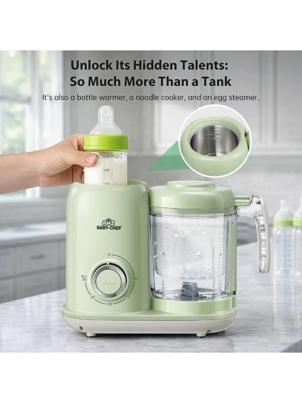 4-in-1 Baby Food Maker & Steamer, Puree Blender, Dishwasher Safe, Green